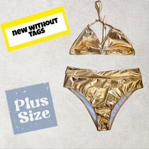 Gold Metallic Bikini Set Plus Siz
